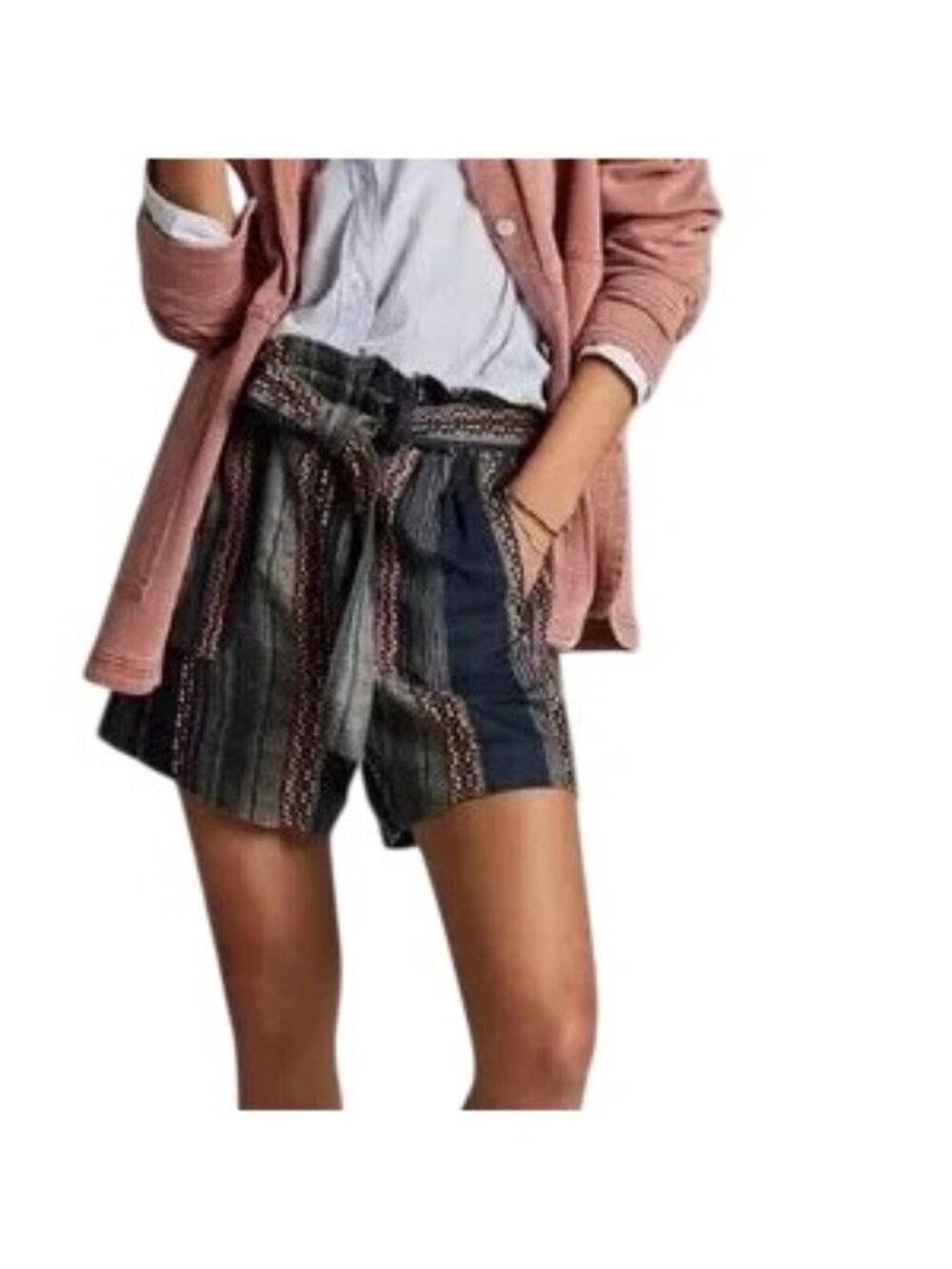 Anthropologie Lynnie Navy Stripe Belted Shorts - Picture 1 of 8